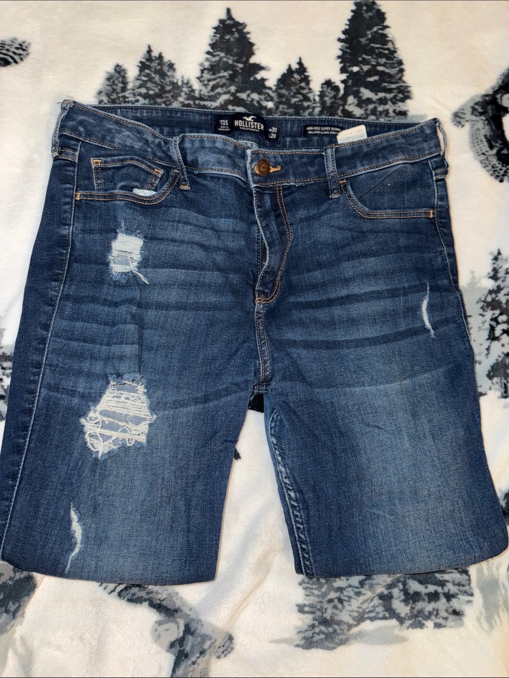 Hollister Ripped Mid Wash Denim Shorts